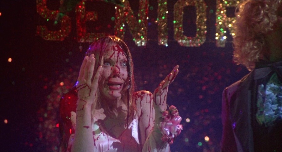 Sissy Spacek is doused with a bucket of (fake) pig’s blood in 1976’s Carrie